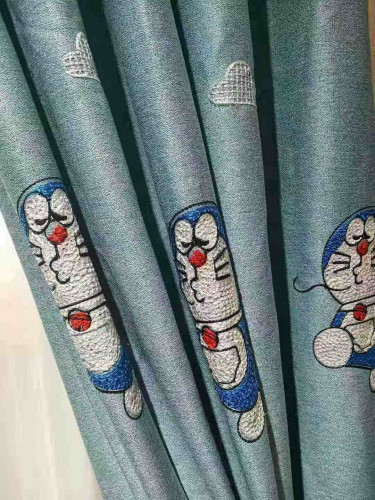 QYFL1221A Gungartan Children Embroidered Doraemon Grey Blue Custom Made Curtains