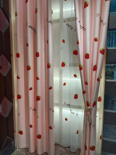 QYFL1221C Gungartan Children Embroidered Strawberries Pink Custom Made Curtains(Color: Pink)