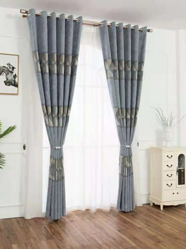 QYFL1321A Barwon European Plaid Blue Grey Purple Jacquard Velvet Custom Made Curtains For Living Room