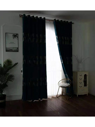 QYFL1321A Barwon European Plaid Blue Grey Purple Jacquard Velvet Custom Made Curtains For Living Room