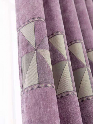 QYFL1321A Barwon European Plaid Blue Grey Purple Jacquard Velvet Custom Made Curtains For Living Room(Color: Purple)