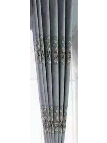 QYFL1321B Barwon European Flowers Blue Grey Purple Jacquard Velvet Custom Made Curtains For Living Room(Color: Grey)