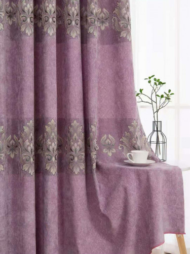 QYFL1321B Barwon European Flowers Blue Grey Purple Jacquard Velvet Custom Made Curtains For Living Room