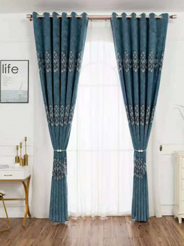 QYFL1321B Barwon European Flowers Blue Grey Purple Jacquard Velvet Custom Made Curtains For Living Room(Color: Sky blue)