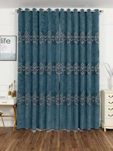 QYFL1321B Barwon European Flowers Blue Grey Purple Jacquard Velvet Custom Made Curtains For Living Room