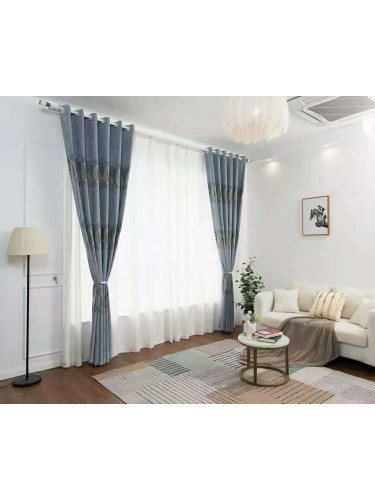 QYFL1321C Barwon European Leaves Blue Grey Purple Jacquard Velvet Custom Made Curtains For Living Room(Color: Grey)