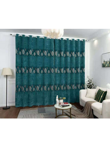 QYFL1321C Barwon European Leaves Blue Grey Purple Jacquard Velvet Custom Made Curtains For Living Room