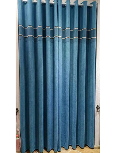 QYFL1421A Barwon Stripe Jacquard Velvet Custom Made Curtains For Living Room(Color: Blue)