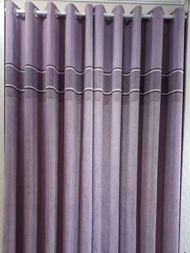 QYFL1421A Barwon Stripe Jacquard Velvet Custom Made Curtains For Living Room(Color: Purple)