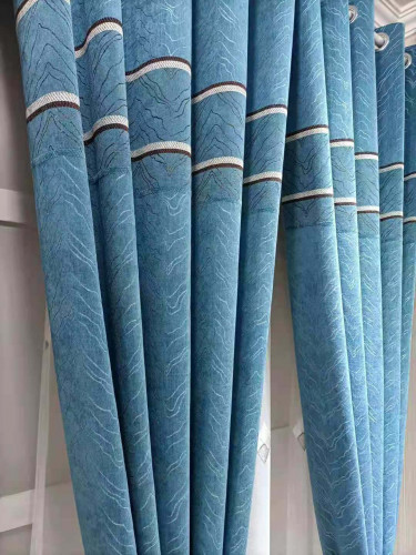QYFL1421B Barwon Twill Jacquard Velvet Custom Made Curtains For Living Room(Color: Blue)