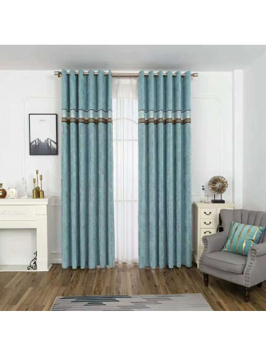 QYFL1421D Barwon Jacquard Velvet Custom Made Curtains For Living Room(Color: Sky blue)