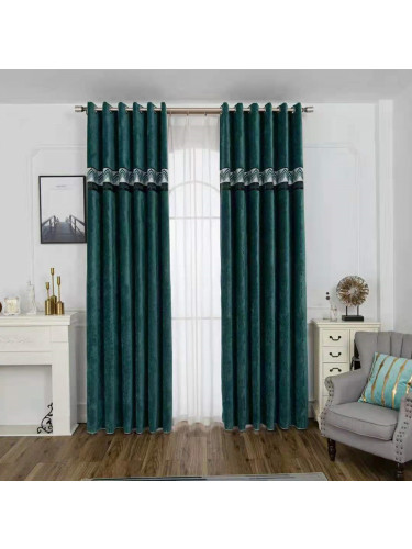 QYFL1421D Barwon Jacquard Velvet Custom Made Curtains For Living Room(Color: Blue)