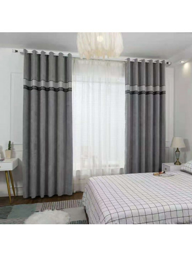 QYFL1421F Barwon Jacquard Velvet Custom Made Curtains For Living Room(Color: Grey)