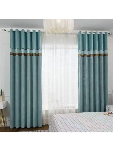 QYFL1421F Barwon Jacquard Velvet Custom Made Curtains For Living Room(Color: Sky blue)