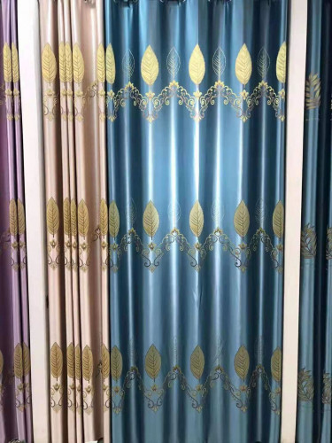 QYFL1821B On Sales Flinders Brocade Faux Silk Leaves Grey Beige Blue Purple Custom Made Curtains