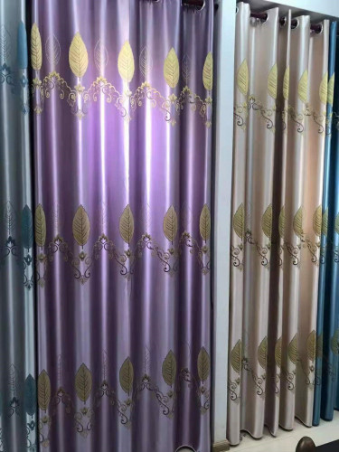 QYFL1821B On Sales Flinders Brocade Faux Silk Leaves Grey Beige Blue Purple Custom Made Curtains