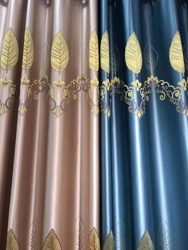 QYFL1821B On Sales Flinders Brocade Faux Silk Leaves Grey Beige Blue Purple Custom Made Curtains