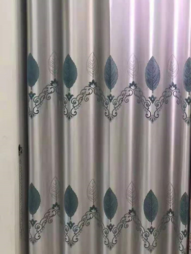 QYFL1821B On Sales Flinders Brocade Faux Silk Leaves Grey Beige Blue Purple Custom Made Curtains(Color: Grey)