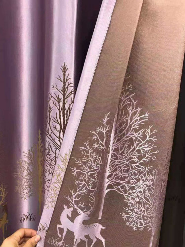 QYFL1821D On Sales Flinders Brocade Faux Silk Trees Grey Purple Custom Made Curtains(Color: Purple)