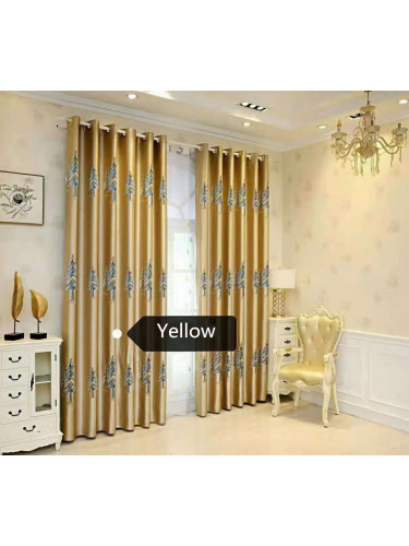 QYFL1821E On Sales Flinders Brocade Faux Silk Pines Jacquard Grey Yellow Blue Custom Made Curtains(Color: Yellow)