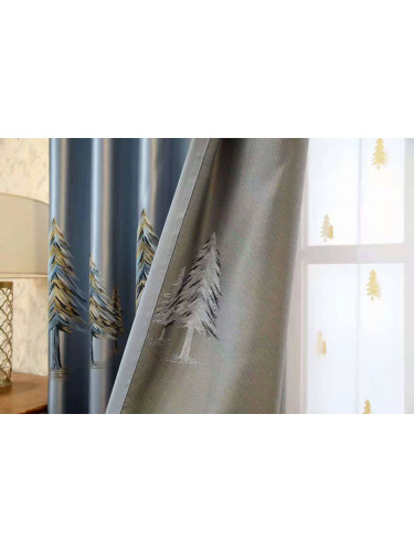 QYFL1821E On Sales Flinders Brocade Faux Silk Pines Jacquard Grey Yellow Blue Custom Made Curtains