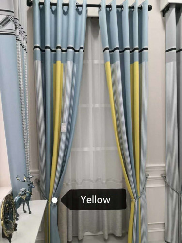 QYFL2020A On Sales Illawarra Yellow Blue Stripe Custom Made Curtains(Color: Yellow)