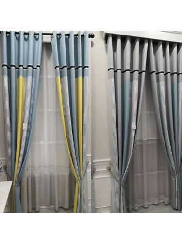 QYFL2020A On Sales Illawarra Yellow Blue Stripe Custom Made Curtains