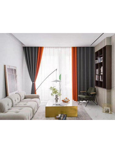 QYFL221B Barwon Plain Dyed Beautiful Grey Orange Custom Made Faux Linen Curtains For Living Room Bed Room