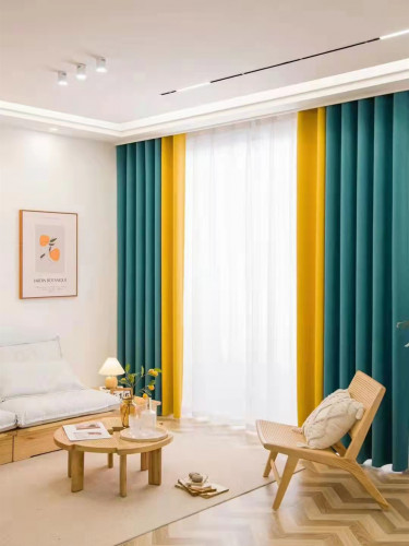 QYFL221C Barwon Plain Dyed Beautiful Blue Yellow Custom Made Faux Linen Curtains For Living Room Bed Room