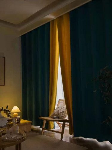 QYFL221C Barwon Plain Dyed Beautiful Blue Yellow Custom Made Faux Linen Curtains For Living Room Bed Room
