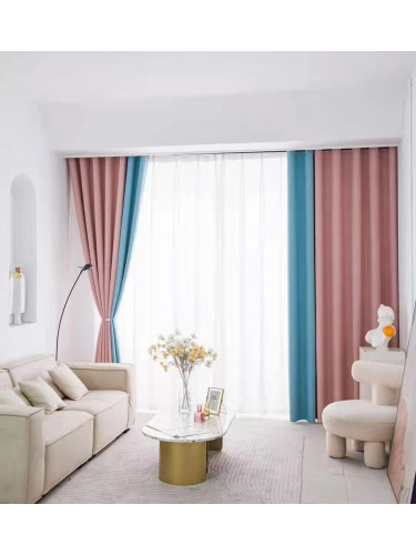 QYFL221D Barwon Plain Dyed Beautiful Pink Blue Custom Made Faux Linen Curtains For Living Room Bed Room