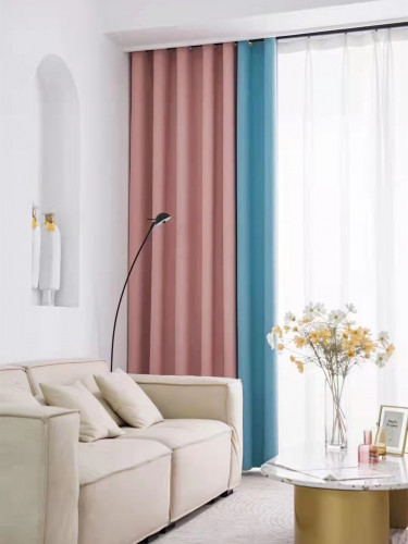 QYFL221D Barwon Plain Dyed Beautiful Pink Blue Custom Made Faux Linen Curtains For Living Room Bed Room(Color: Pink blue)