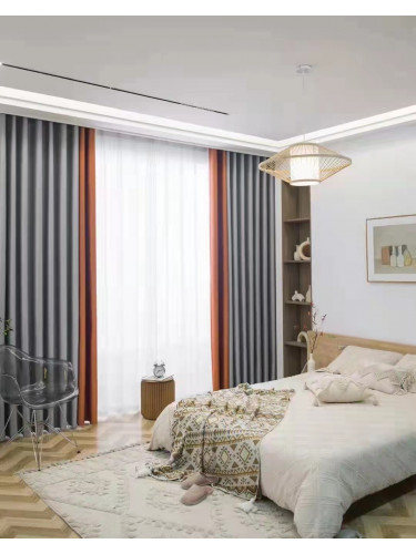 QYFL221F Barwon Plain Dyed Beautiful Grey Orange Cotton Custom Made Curtains For Living Room Bed Room(Color: Grey orange)