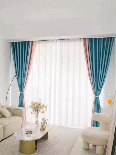 QYFL221G Barwon Plain Dyed Beautiful Blue Pink Cotton Custom Made Curtains For Living Room Bed Room