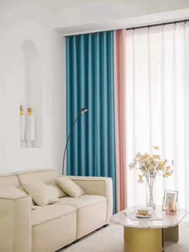 QYFL221G Barwon Plain Dyed Beautiful Blue Pink Cotton Custom Made Curtains For Living Room Bed Room