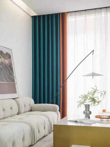 QYFL221H Barwon Plain Dyed Beautiful Blue Orange Cotton Custom Made Curtains For Living Room Bed Room(Color: Blue orange)