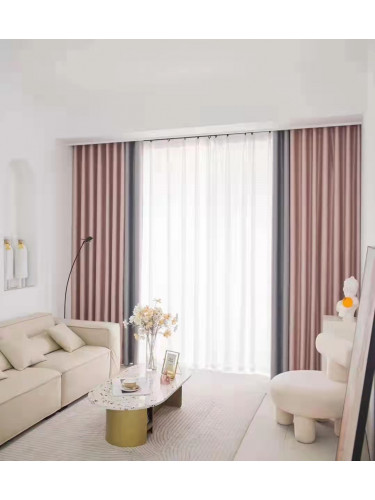 QYFL221I Barwon Plain Dyed Beautiful Pink Grey Cotton Custom Made Curtains For Living Room Bed Room