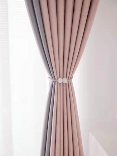 QYFL221I Barwon Plain Dyed Beautiful Pink Grey Cotton Custom Made Curtains For Living Room Bed Room(Color: Pink grey)