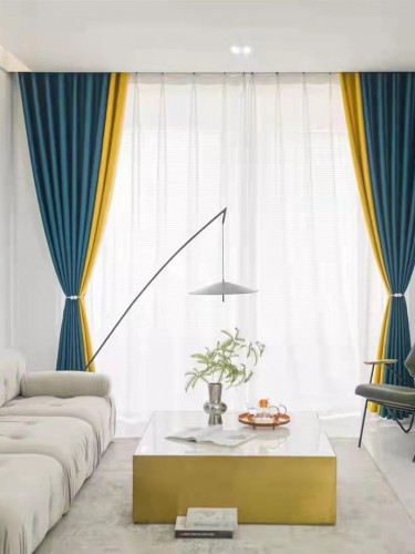 QYFL221J Barwon Plain Dyed Beautiful Blue Yellow Cotton Custom Made Curtains For Living Room Bed Room