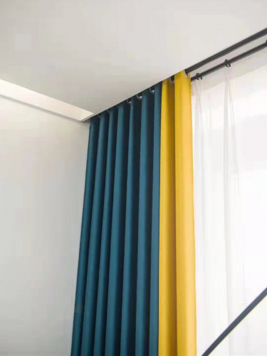 QYFL221J Barwon Plain Dyed Beautiful Blue Yellow Cotton Custom Made Curtains For Living Room Bed Room