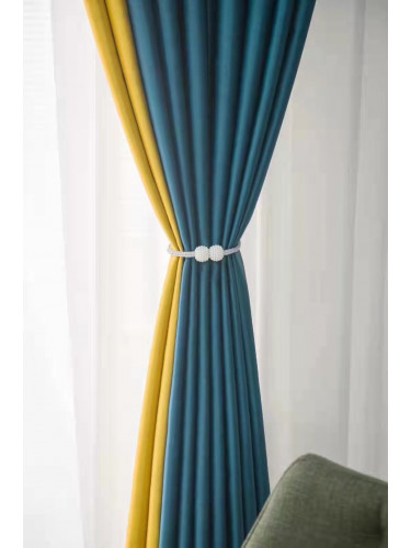 QYFL221J Barwon Plain Dyed Beautiful Blue Yellow Cotton Custom Made Curtains For Living Room Bed Room