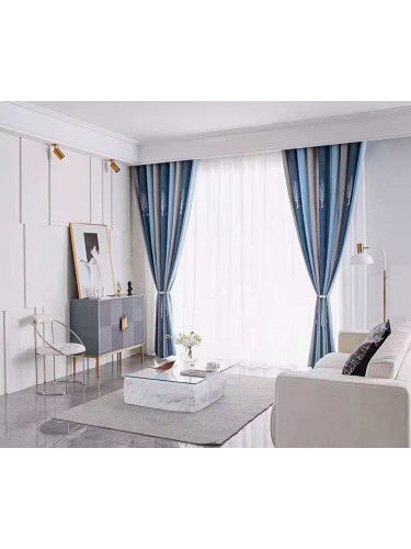 QYFL223A On Sales Barwon Blue Grey Stripe Velvet Custom Made Curtains(Color: Blue)