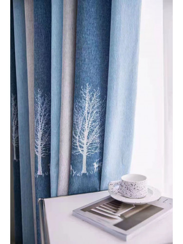 QYFL223A On Sales Barwon Blue Grey Stripe Velvet Custom Made Curtains