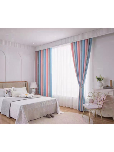 QYFL223C On Sales Petrel Pink Blue Grey Stripe Chenille Custom Made Curtains