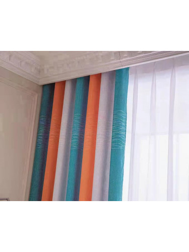 QYFL224B On Sales Petrel Orange Blue Grey Stripe Chenille Custom Made Curtains