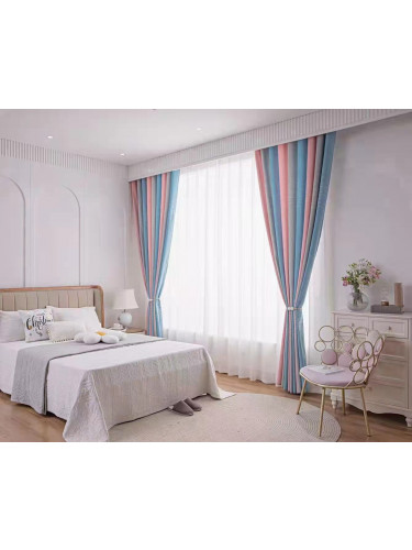 QYFL224C On Sales Petrel Pink Blue Grey Stripe Chenille Custom Made Curtains