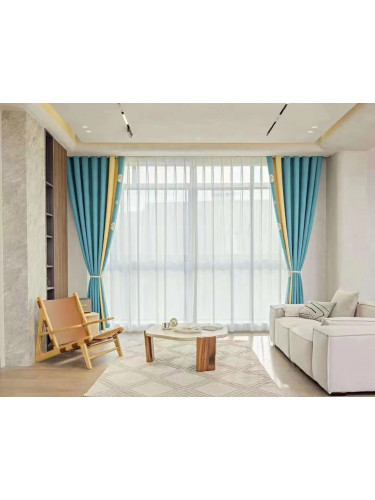 QYFL2302AA 2023 New Arrival Petrel Blue Grey Green Chenille Ready Made Curtains For Living Room