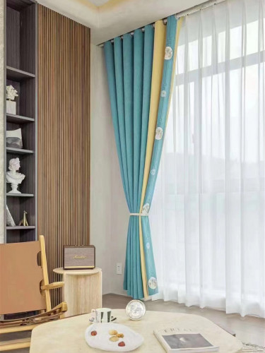 QYFL2302AA 2023 New Arrival Petrel Blue Grey Green Chenille Ready Made Curtains For Living Room(Color: Blue)