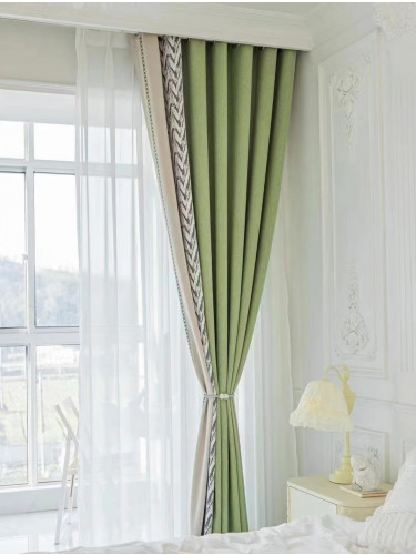 QYFL2302DA 2023 New Arrival Petrel Blue Grey Green Wave Pattern Chenille Ready Made Curtains For Living Room(Color: Green)
