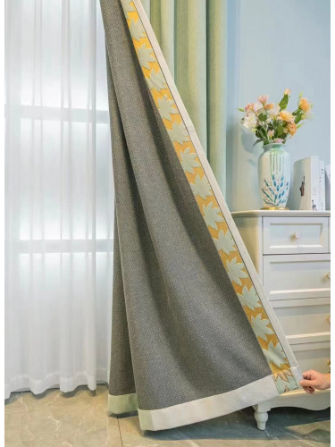 QYFL2302HA 2023 New Arrival Petrel Blue Grey Green Wave Pattern Chenille Ready Made Curtains For Living Room